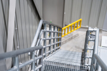 aluminum platform - stairs - handrail - safety in an industrial facility - obrazy, fototapety, plakaty