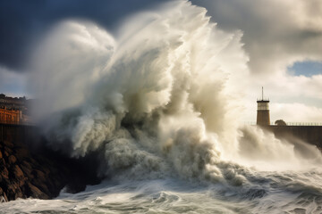 Fototapeta na wymiar Big stormy wave splash, Porto, Portugal