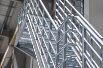 aluminum platform - stairs - handrail - safety in an industrial facility - obrazy, fototapety, plakaty