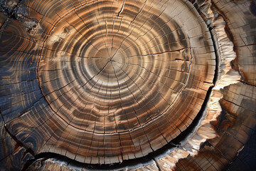 Historical Tree Growth Rings, Chipped Tree Trunk, Old Growth Cross-Section