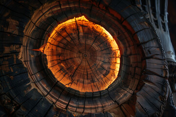 Charred Tree Stump with Fire within, Wild Fire Tree Stump Cross Section