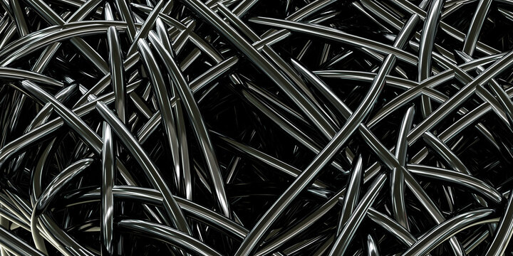 Close-up of shiny metal geometric shapes minimalistic wallpaper background 3d render illustration