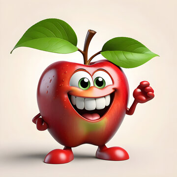 Apple  mascot. Playful 3D humanized apple with a beautiful smile. AI image.