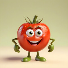 Tomato mascot. Humanized tomato in playful 3D with a beautiful smile. AI image.