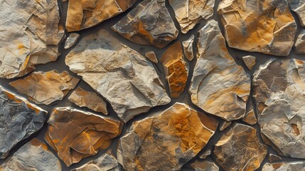 Close-up of textured stone wall facade. modern architecture detail. neutral color palette for interior design. AI