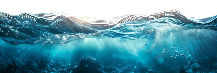 water wave underwater blue ocean. wide panorama background.