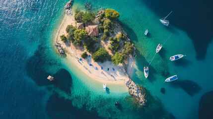 A stunning island sits quietly amidst the clear, azure waters of a tropical paradise. The sun...