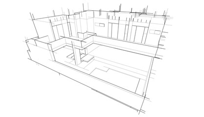 house building sketch architecture 3d illustration
