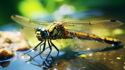 Macro shots, close up nature scene dragonfly. Showing of eyes detail. green dragonfly in the nature habitat using as a background or wallpaper