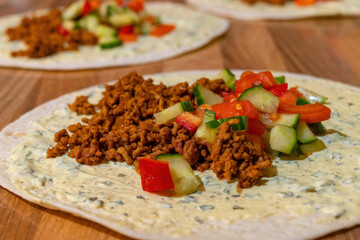 fresh pastry with minced meat and vegetables