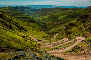 Gravel road up Sani Pass to the Lesotho border in the Drakensberg, South Africa
