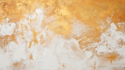 White and golden messy wall stucco texture background. Decorative wall paint