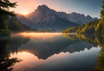 Foto op Canvas sunrise over the lake © Sana