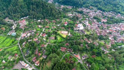 aerial view of the countryside at the foot of Mount Merapi in the central part of Java Island in Sleman Regency, Yogyakarta