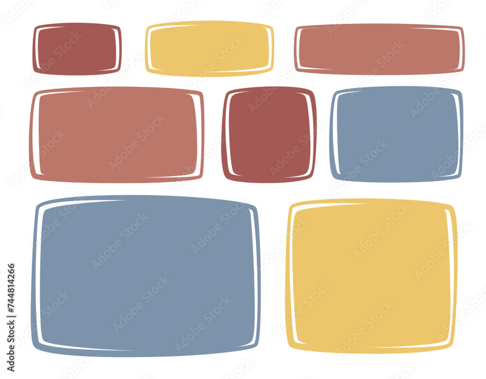 Sticker a set of hand drawn doodle blank text frames. colored text box. empty speech bubbles on white backgr