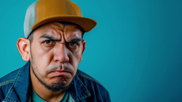 Portrait of an Angry man wearing cap staring at camera