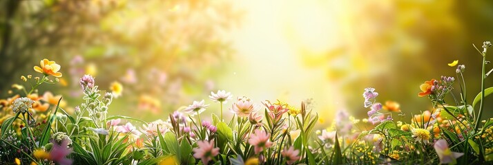Spring equinox seasonal concept with plants in bloom - obrazy, fototapety, plakaty