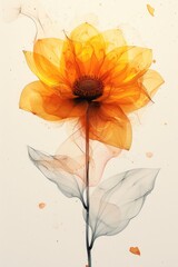 Beautiful sunflower or chrysanthemum flower art illustration with blurred effect. Stylized single sunflower abstract pattern, print design for T-shirt, clothing, paper, stationery, notepads, books.