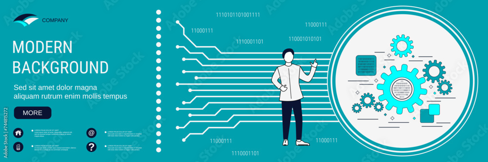 Aufkleber digital technology banner vector design template. big data computing, information processing concept