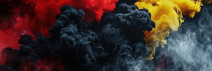 Abstract smoke flag design in Red, yellow, and black for Germany, Geneva, Angola, Belgium, Malaysia, 