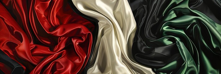 Abstract silk flag design in White, black, red, green for Iraq, Ethiopia, Ghana, Jordan, Kenya, Kuwait, Libya, Palestine, Sudan, Somaililand, Syrian Arab Republic, United Arab Emirates, 