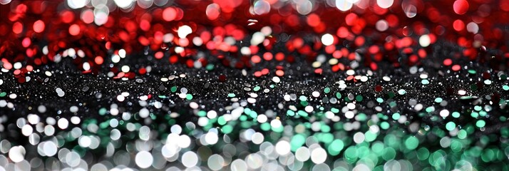 Abstract Glitter flag design in White, black, red, green for Iraq, Ethiopia, Ghana, Jordan, Kenya, Kuwait, Libya, Palestine, Sudan, Somaililand, Syrian Arab Republic, United Arab Emirates,  - obrazy, fototapety, plakaty