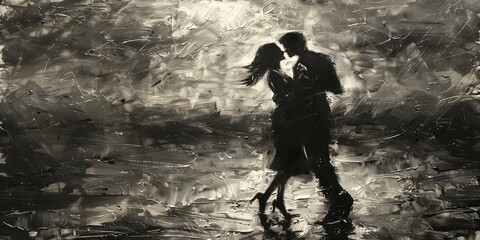 Couple dancing the tango in a romantic background - obrazy, fototapety, plakaty