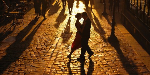Couple dancing the tango in a romantic background - obrazy, fototapety, plakaty