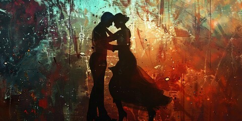 Couple dancing the tango in a romantic background