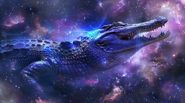 angry alligator fantasy galaxy art
