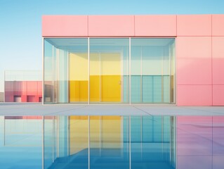 Architectural abstract modern style concept of expensive, luxury pastel colors house, summer weekend house under clear blue sky