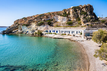 View of Rema beach with turquoise crystal clear sea water, Kimolos island, Cyclades, Greece