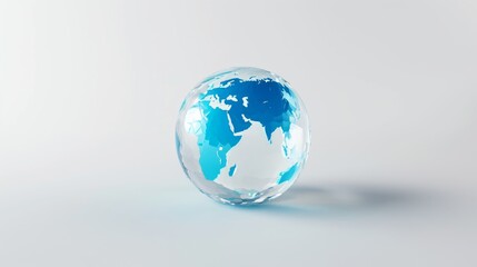 Glass transparent ball with blue continents on a white background