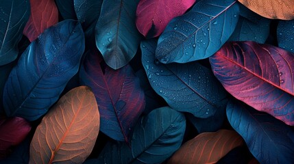Colorful leaves background. Top view, flat lay. Colorful leaves background
