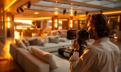 Real estate photographer capturing great photos inside a beautiful luxury house which is soon for sale