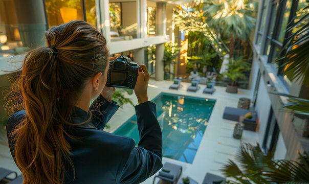 Real estate photographer capturing great photos inside a beautiful luxury house which is soon for sale