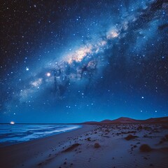 Starry Night Sky Over a Secluded Beach with the Milky Way Shining Brightly Above the Ocean Horizon