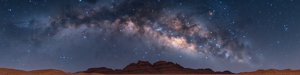 Starry Night Sky Over a Desert Landscape with Distinct Rock Formation Silhouettes - obrazy, fototapety, plakaty