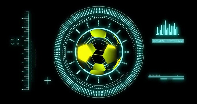 Animation of data processing over diagrams and football moving