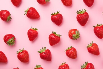 Pattern made of strawberries in perfect symmetry against pink background