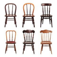 Wooden Chair Set Collection isolated on transparent background
