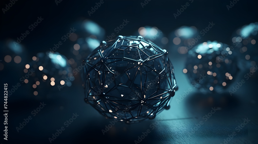 Poster abstraction of blockchain in the cyber world in blue tones