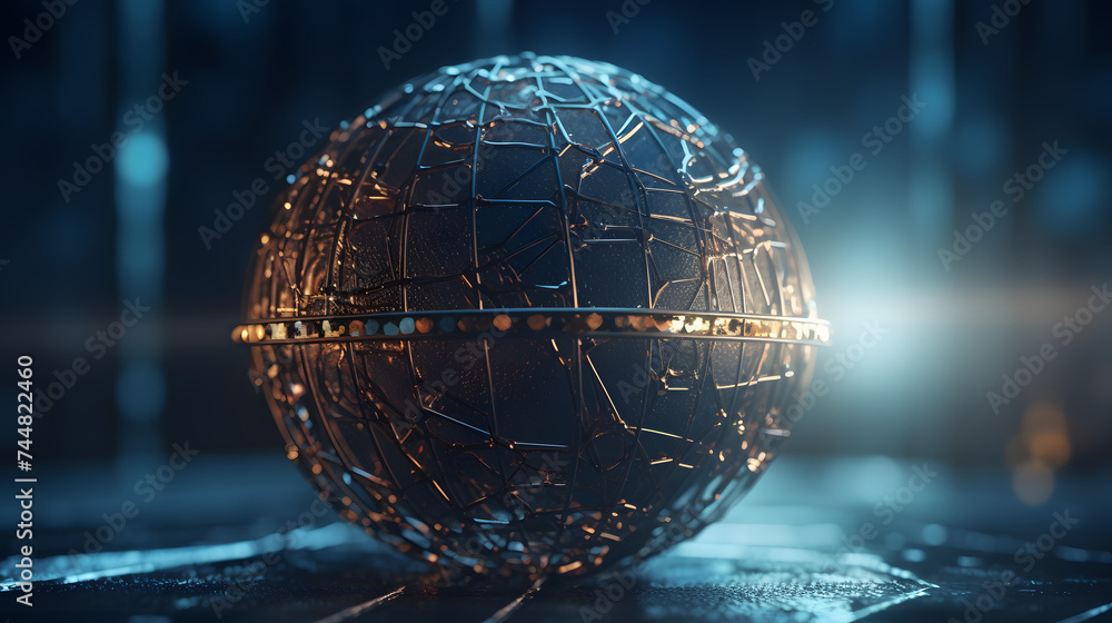 Poster abstraction of blockchain in the cyber world in blue tones
