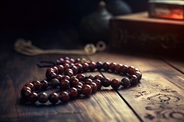 Wooden Prayer Rosary in Spiritual Meditation