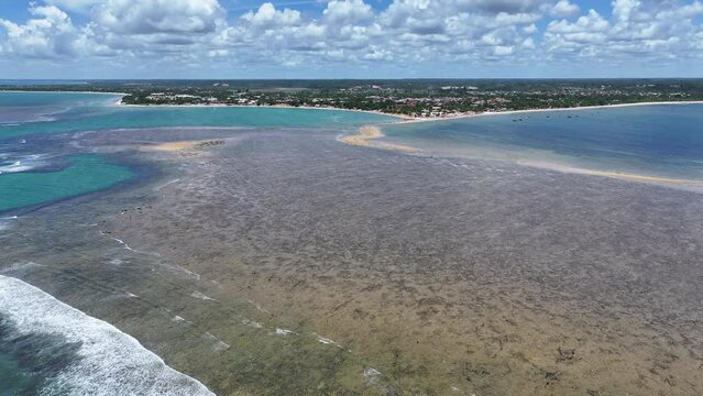 Coroa Vermelha Beach At Santa Cruz Cabralia Bahia Brazil. Maritime Santa Cruz Cabralia Bahia. Shore Sky Beach Sea. Shore Outdoor Beach City Panning Wide. Shore Sea Ocean Bay Water.