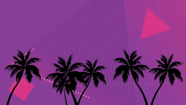 Animation of palm trees over shapes moving