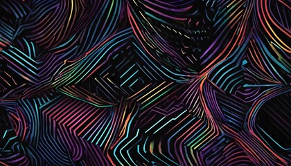 Holo colorful light lines on black abstract background