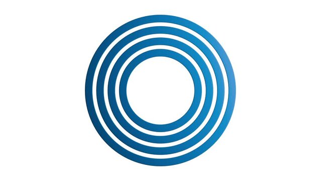 Four Blue Concentric Circles Structure Growing and Shrinking. Seamless Motion. Isolated on White Background