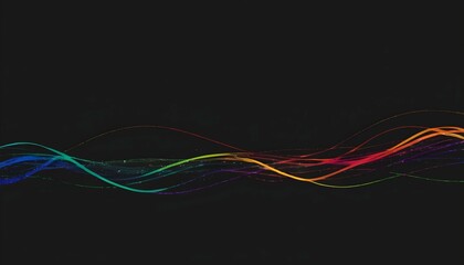 Holographic wavy colorful lines on black background