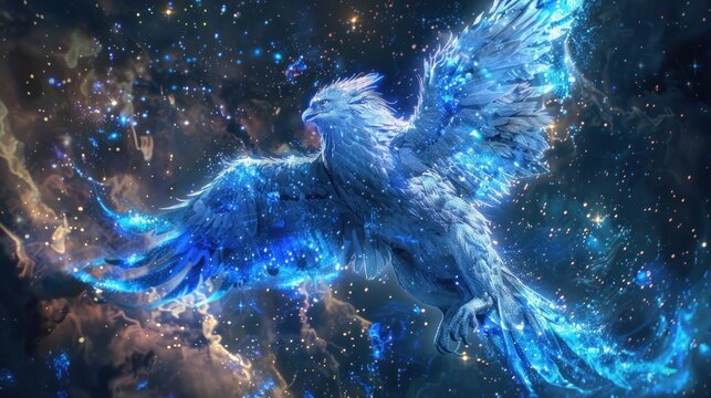 blue light fantasy bird galaxy art